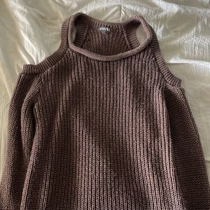 open-shoulder dusty purple sweater